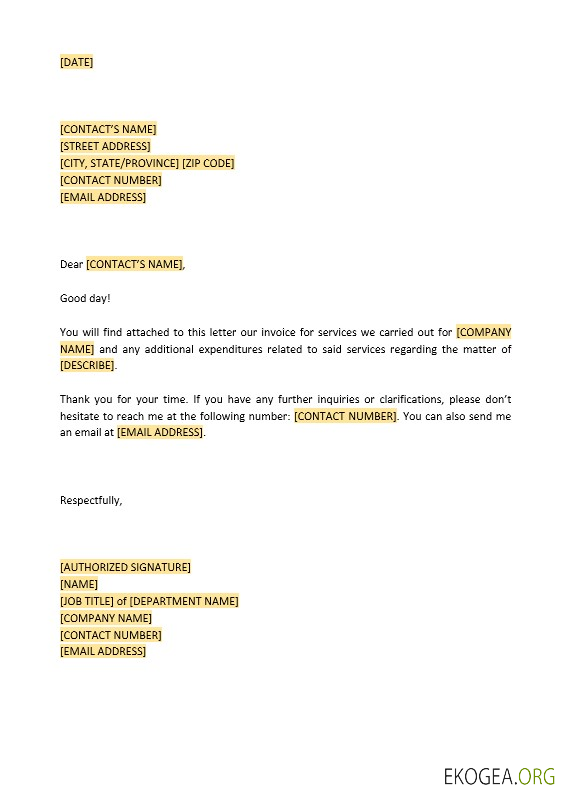 Modèle de lettre au client joint à la facture